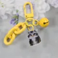 Portachiavi gatto in lega carino con catena gialla campanello accessorio borsa DIY - modello 2 / Giallo
