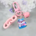 Portachiavi gatto rosa carino con ciondolo smaltato colorato e campanello variante borsa. - Modello 5