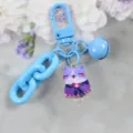 Portachiavi gatto carino in lega blu con campanello e catena colorata, ideale per ciondolo borsa. - Stile 7