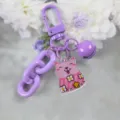 Portachiavi viola con ciondolo gatto rosa carino, catena in metallo e campanello per borse DIY. - Stile 9
