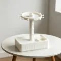 Organisateur de bijoux tournant blanc support de rangement de bureau pour boucles d'oreilles - Boîte Rotative + 12 Crochets / Blanc