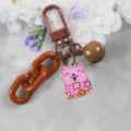 Portachiavi gatto carino in lega con catena marrone e ciondolo a campana elegante. - Stile 17