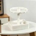 Présentoir de rangement de bijoux rotatif multicouche en plastique blanc de bureau. - Boîte Rotative + 16 Crochets / Blanc