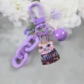 Portachiavi gatto carino in lega viola con catena colorata e campanello per borsa. - Stile 18