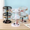 Rotating earring display stand multi-tier jewelry organizer rack for necklaces and bracelets. - 2-Tier Round Rack / Black