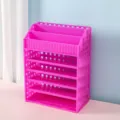 Pink plastic desktop storage organizer with multi-layer drawers for cosmetics and stationery. - Rose Red