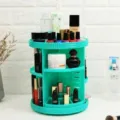 Turquoise rotating makeup organizer, 360-degree cosmetic storage stand for desktop vanity table. - Storage Box Style C Green
