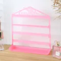 Pink plastic jewelry display stand, wall mounted earring organizer with love heart design. - Pink