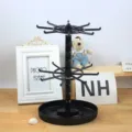 Zwarte roterende sieraden display standaard sleutelhanger organizer voor op bureau. - 5# Ellipse / 2-laags / Zwart
