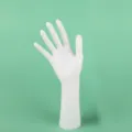 White plastic hand mannequin display stand for jewelry rings bracelets photography main view - Baseless E - Female Short Hand Mannequin