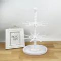White plastic rotating keychain and jewelry display stand with multi-tiers and round base tray. - 5# Ellipse / Triple Layer / White