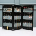 Kunststof oorring display rek opvouwbare scherm sieraden organizer voor oorbellen - 3 panelen met 180 gaten / Zwart