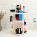360 Rotating Cosmetic Storage Organizer Makeup Brush Holder Desktop Skincare Shelf Stand - White Rounded Corner Storage Box