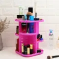 Pink rotating cosmetic organizer for dressing table, multi-layer makeup storage rack. - Purple Rounded Corner Storage Box