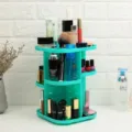 360 degree rotating makeup organizer clear cosmetic storage rack for vanity desktop skincare - Green Rounded Corner Storage Box