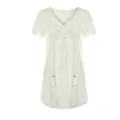 Women white V-neck short sleeve lace embroidery beach cover up tunic summer casual dress - 3XL / White