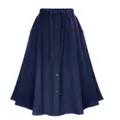 Falda midi trapezoidal de denim azul para mujer con cintura alta elástica y botones. - S / Azul marino