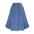 Moderna Falda Larga Mujer Azul Denim Cintura Alta Botonera Delantera Trapezoide Casual Chic - S / Azul claro