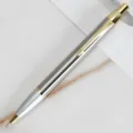 Metal retractable ballpoint pen, silver and gold business office stationery gift for meetings. - Silver