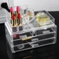 Clear acrylic makeup organizer with 3 drawers lipstick holder cosmetic storage box for desktop vanity. - SF-1157