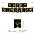 Schwarz-goldene Frohes Neues Jahr Party Banner Hängende Dekoration mit 13 Stk Wimpeln. - Schwarz Gold Neujahrsbanner