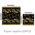 Silvester Party Papierservietten Detailansicht, schwarz-gold Design, 20 Stück im Set. - Neujahrsservietten Stil A