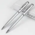 Set van 2 zilveren metalen balpen met draaiontwerp, 1,0 mm oliepunt, elegante zakelijke kantoorstijl. - MA103 Model