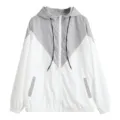 Chaqueta cortavientos con capucha para mujer color block con cremallera y cordón. - 2XL / Gris