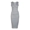 Vestido midi bodycon gris sin mangas con cuello en V fruncido, elegante vestido ajustado. - S / Gris