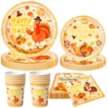 Thanksgiving Party Pappteller Becher Servietten Set Herbst Truthahn Tischdekoration Deko - Geschirr 4-teiliges Set / Teller Tassen Servietten