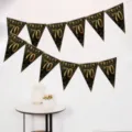 Black gold 70th birthday party banner hanging pennant decoration supplies. - 70th Birthday Style