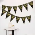 Black gold 30th birthday bunting banner triangle flags party hanging decoration supplies - 30th Birthday Style / 12-Piece Set