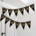 Black gold 18th birthday party banner triangular flags hanging decoration for celebration. - 18th Birthday Style / 12-Piece Set