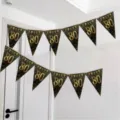 Black and gold 80th birthday triangular banner party hanging decoration supplies SKU display - 80th Birthday Style