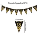 Black and gold 18th birthday triangular flag banner, 10 pieces party hanging decoration. - Age 18 Style