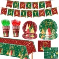Kerstfeest decoratieset inclusief banner, bekers, borden en feestelijk tafelkleed. - Kerstboom 7-delige Set (Banner + Tafelkleed + 7 Inch + 9 Inch + Papieren Bekers + Tissues + Vorken)