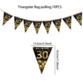 Black and gold 30th birthday triangular flag banner party decoration, 10 pieces set. - 30th Style