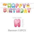Bunte süße Lebensmittel Motiv Geburtstag Party Banner Hängedekoration, 15 Stück Set. - Brötchen Squishy Geburtstag Banner 15 Stück