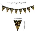Black gold 40th birthday triangular flag bunting banner 10pcs party decoration supplies. - 40th Style
