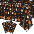 Halloween plastic tablecloth pumpkin skeleton spooky party table cover waterproof decor - Halloween Illustration / 54*72inch
