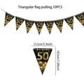Black gold 50th birthday party triangle flag bunting banner hanging decoration set 10pcs - 50th Style