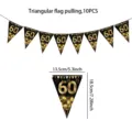 Black and gold 60th birthday triangular flag banner set 10pcs party hanging decoration supplies - 60th Style