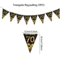 Black gold 70th birthday triangular flag bunting party decoration set with 10 pieces. - 70th Style