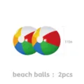 Vue détaillée de deux ballons de plage gonflables colorés avec des panneaux multicolores. - Ballons de Plage de Fête Maillot de Bain 2 Pièces