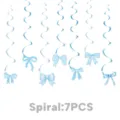 Blue bow hanging spiral decorations set of 7 pieces for birthday party room decor. - Spiral (6 Pieces)