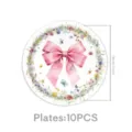 Detailopname van aquarel bloemen papieren borden met roze strik voor feesttafel decor. - 7-inch borden / Zeven Inch Tien Stuks per Pakket