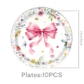 Papieren borden met aquarel bloemen en strik, elegante feest servies decoratie. - 9-inch borden / Negen Inch Tien Stuks per Pakket