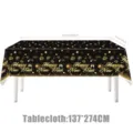 Schwarze goldene Frohes Neues Jahr Party Tischdecke, 137x274cm wasserdichte Festtischdeko. - Neujahrs-Bedruckte Tischdecke