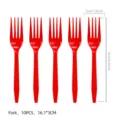 Tenedores de plastico rojo 10 pzas juego de vajilla para fiesta desechables 16.1x3cm - Tenedores de Plástico