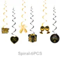 Neujahr schwarz und gold Spiralen Hängedekoration Set für Party Decke Deko 6Stk - Neujahrs-Spiralwirbel